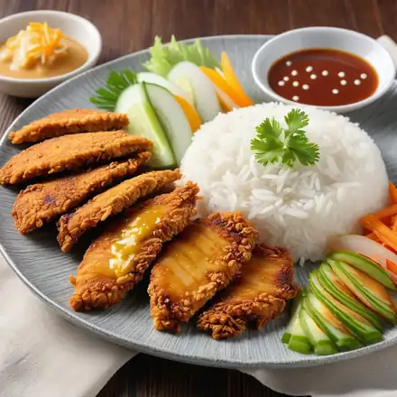 Grillgericht mit Reis und Gemüse