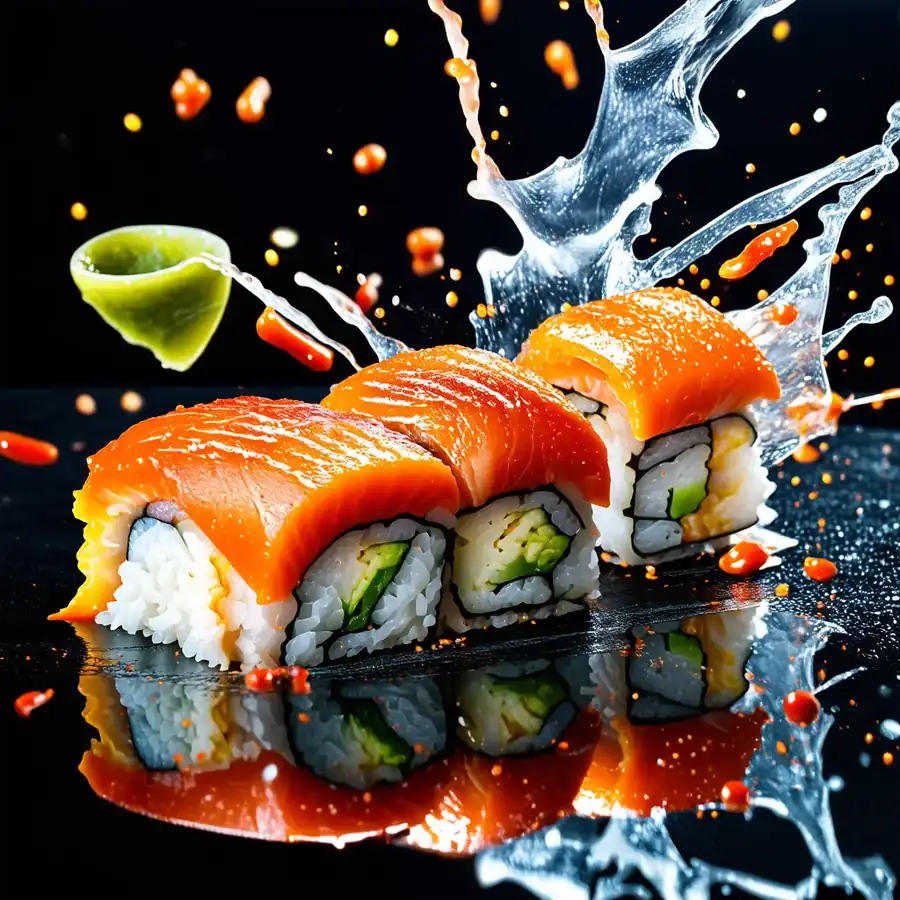 Lachs-Nigiri mit Sojasauce